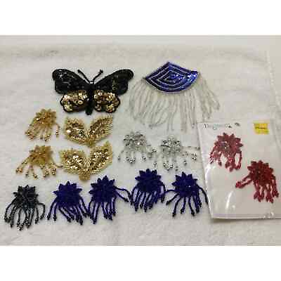 #ad 15 Piece Mixed Shapes Size amp; Colors Sequined amp; Seed Beads Applique Motif Patch $33.95