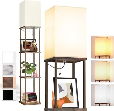 #ad LED Modern Shelf Floor Lamp with White Lamp Shade and LED Bulb Display Floor $45.99