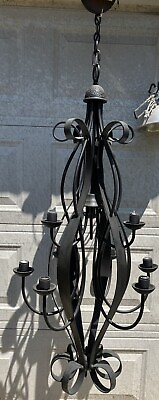 #ad Vintage Solid Wrought Iron 9 Light Chandelier $200.00