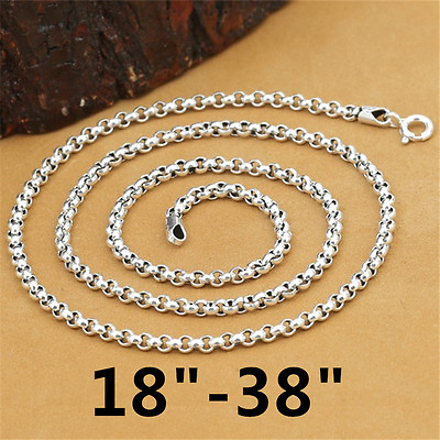 #ad 925 Sterling Silver Rolo Rollo Chain Necklace Belcher Chain Spring Clasp 3mm 4mm $53.48