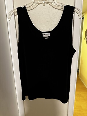 #ad Chico#x27;s Traveler Black Slinky Sexy Travel Packable Stretch Tank Top Sz 3 $18.00