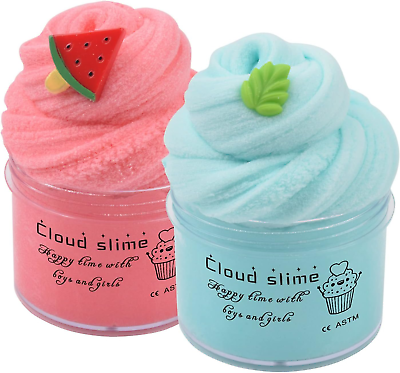 #ad 2 Pack Cloud Slime Kit with Red Watermelon and Mint Charms Scented DIY Slime $8.60