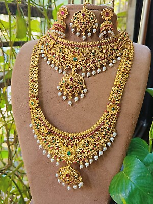 #ad South Indian Bollywood Bridal Choker Necklace Wedding Gold Plated Jewelry Set $29.99
