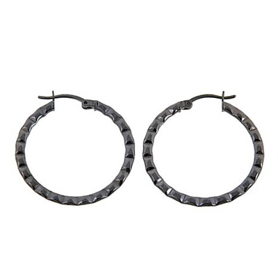 #ad HSN Technibond Black Sterling Silver Textured Hoop Earrings $29.99