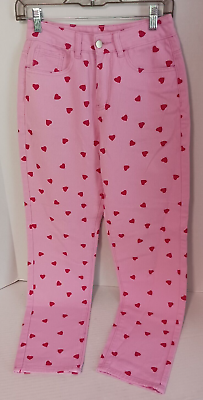 #ad Shein Vintage Style High Waist Pink Pants with Red Hearts Size Small $6.99