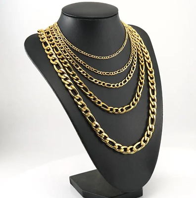 #ad Stainless Steel Figaro Chain Necklace Gold Plated Mens Womens 3 4 5 7 9 10 12mm $6.75