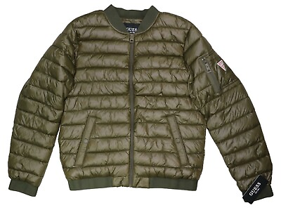 #ad Guess Full Zip Front Snap Pockets Quilted Men#x27;s Bomber Jacket M NWT Olive $74.96