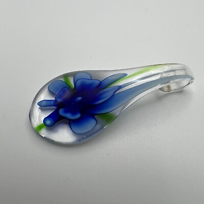 #ad Blue Flower Glass Pendant Teardrop 2 1 2 inches $8.95