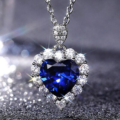 #ad 1.50Ct Round Cut Sapphire Lab Created Women Round Necklace 14K White Gold Plated $131.23