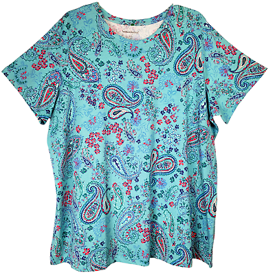 #ad Woman Within Women#x27;s 1X 22 24 Top Short Sleeve Casual Summer Blue Paisley Cotton $14.99