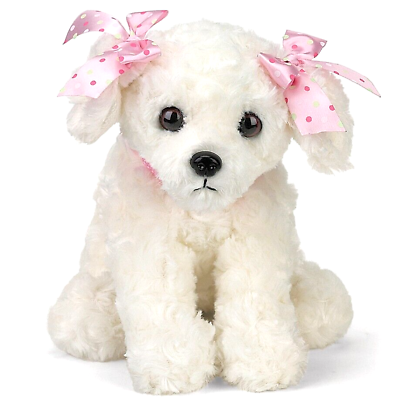 #ad ✿ New BEARINGTON Plush Toy MALTESE Stuffed White Puppy Dog Soft Plushie Pink Bow $21.00