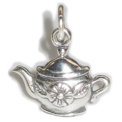 #ad Teapot 2D sterling silver charm .925 x 1 Tea Pot charms GBP 7.50