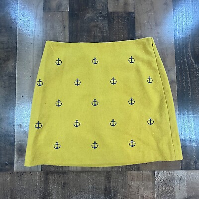 #ad Vineyard Vines Womens Skirt 0 Yellow Anchor Embroidered Wool Blend Straight $23.98