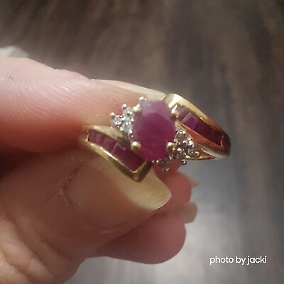 #ad 10k gold ring with rubies amp; diamonds size 6 $225.00