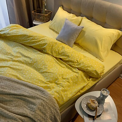 #ad Natural Cotton Double Sided Duvet Cover in Yellow Stars Twin Full Queen King $99.00