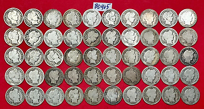 #ad Barber Silver Dimes Lot of 50 FULL DATE Silver Barber Dimes NICE LOT #BD405 $193.49