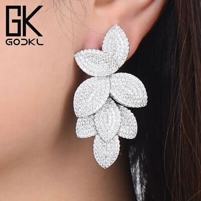 #ad Luxury Leaves Cubic Zirconia Earring Women Fashion Accessories Jewelry Earrings $62.36