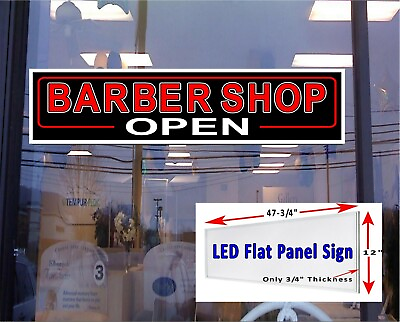 #ad BARBER SHOP Open Led flat panel light box window sign 48in x 12in $279.95