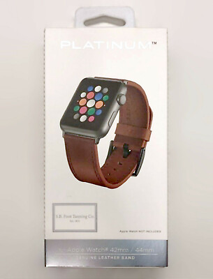 #ad NEW Platinum Genuine Leather Watch Strap for Apple Watch 42mm 44mm Papaya $9.45