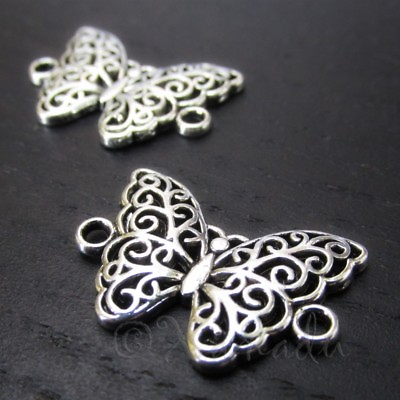 #ad Butterfly Charms 20mm Antiqued Silver Plated Connector C2625 10 20 Or 50PCs $2.00