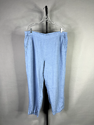 #ad Chicos Linen Pants Womens 3 US XL 16 Regular Blue Elastic Waist Pockets $14.53