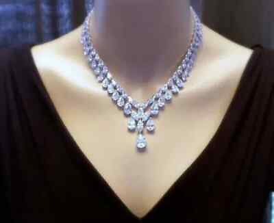 #ad Pear Cut Cubic Zirconia Women Pretty Wedding Necklace 925 Sterling Silver $459.80