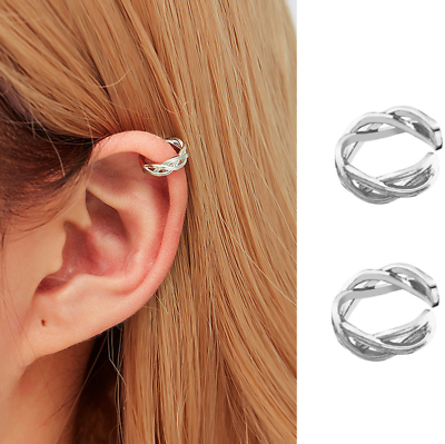 #ad A Pair 925 Silver Plated Ear Cuff Wrap Wire Twist Band no piercing S6 $4.95