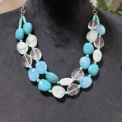 #ad Women Fashion Mystic Mint Faceted Bead 2 Strand Collar Necklace w Lobster Clasp $28.00