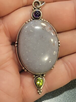#ad BEAUTIFUL POLISHED NATURAL STONE GEM STONE STERLING SILVER PENDANT $19.95