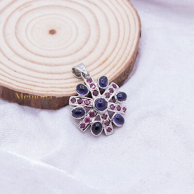 #ad Precious Amethyst amp;Ruby Gemstone Pendant Floral 925 Sterling Silver Pendant Gift $97.00