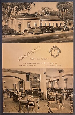 #ad Daytona Beach FL JOHNSTON’S COFFEE SHOP Multi View Postcard 1930’s Cars in Front $7.99