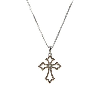 #ad HSN Sterling Silver Champagne Diamond Cross Pendant w Chain. 18quot; $72.13