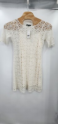 #ad Ralph Lauren Size Large White Crochet Over Slip Spring Pencil Dress NWT T163 $34.99
