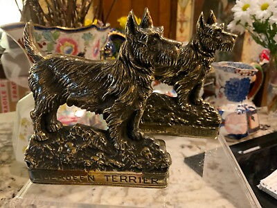 #ad Pair English Brass Aberdeen Terrier Dog Bookends C1920 $175.00