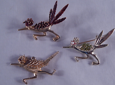 #ad Vintage Roadrunner Pin Brooch Pendant Bird Gemstones Lot of 3 $22.00