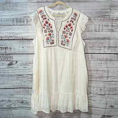 #ad Sonoma 3x Embroidered Dress White Plus Size Midsommar Dress with Pockets $14.99