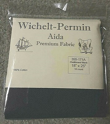 #ad Wichelt Imports PREMIUM Cross Stitch Fabric AIDA 16ct 18quot; X 25quot; CHALKBOARD BLACK $18.75