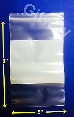#ad 1000 8quot; x 5quot; White Block Writeable Resealable Zip Seal Lock Plastic Bags 4miL $64.19
