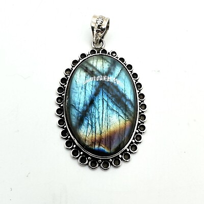 #ad Sterling 925 Labradorite Natural Stone Pendant Only 1.5” $29.99