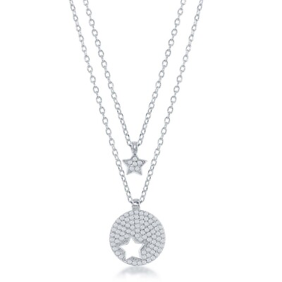 #ad Micro Pave Round Star Cut out amp; Star Double Strand Necklace $71.00