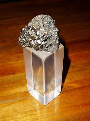 #ad Natural Iron Pyrite fool#x27;s gold Crystal Cluster mounted on acrylic base $15.00