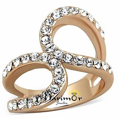 #ad Rose Gold Plated Stainless Steel 1.02 Ct Crystal Fashion Ring Women#x27;s Size 5 10 $17.29