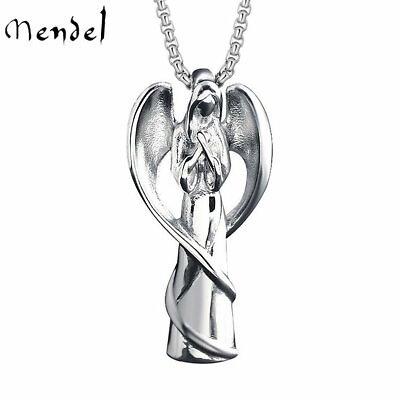 #ad MENDEL Womens Stainless Steel Praying Guardian Angel Wing Pendant Necklace Chain $11.99