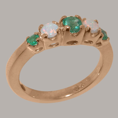 #ad Solid 18k Rose Gold Natural Emerald amp; Opal Womens band Ring Sizes J to Z GBP 1309.00