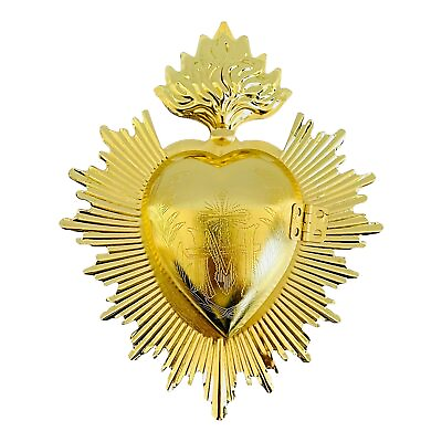 #ad Sacred Heart Gold Metal Milagro Heart Wall Ornament Mexican Home Eclectic D... $20.52