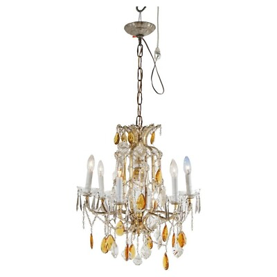 #ad French Louis. XIV Style Seven Light Crystal Chandelier with Amber Prisms 20th C $1160.00