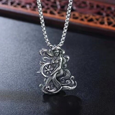 #ad Men Women Silver Mermaid Pendant Necklace Jewelry Box Chain 24quot; $11.89