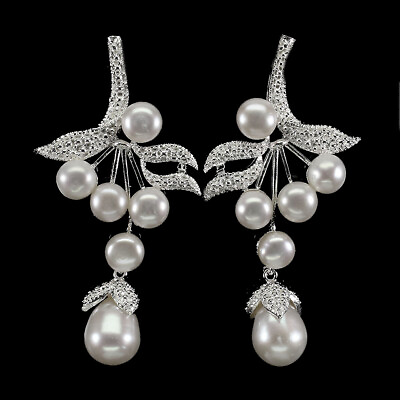 #ad Natural Drop White Pearl 11x9mm 14k White Gold Plate 925 Sterling Silver Earring $64.50
