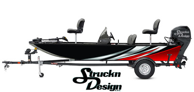 #ad Retro Silver Red Waved Lines Black Vinyl Graphic Decal Kit Fish Boat Wrap USA $282.45