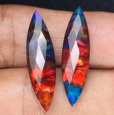 #ad Ammolite Stone Doublet Marquise Briolette Matched Pair Loose Gemstone Like Opal $11.69